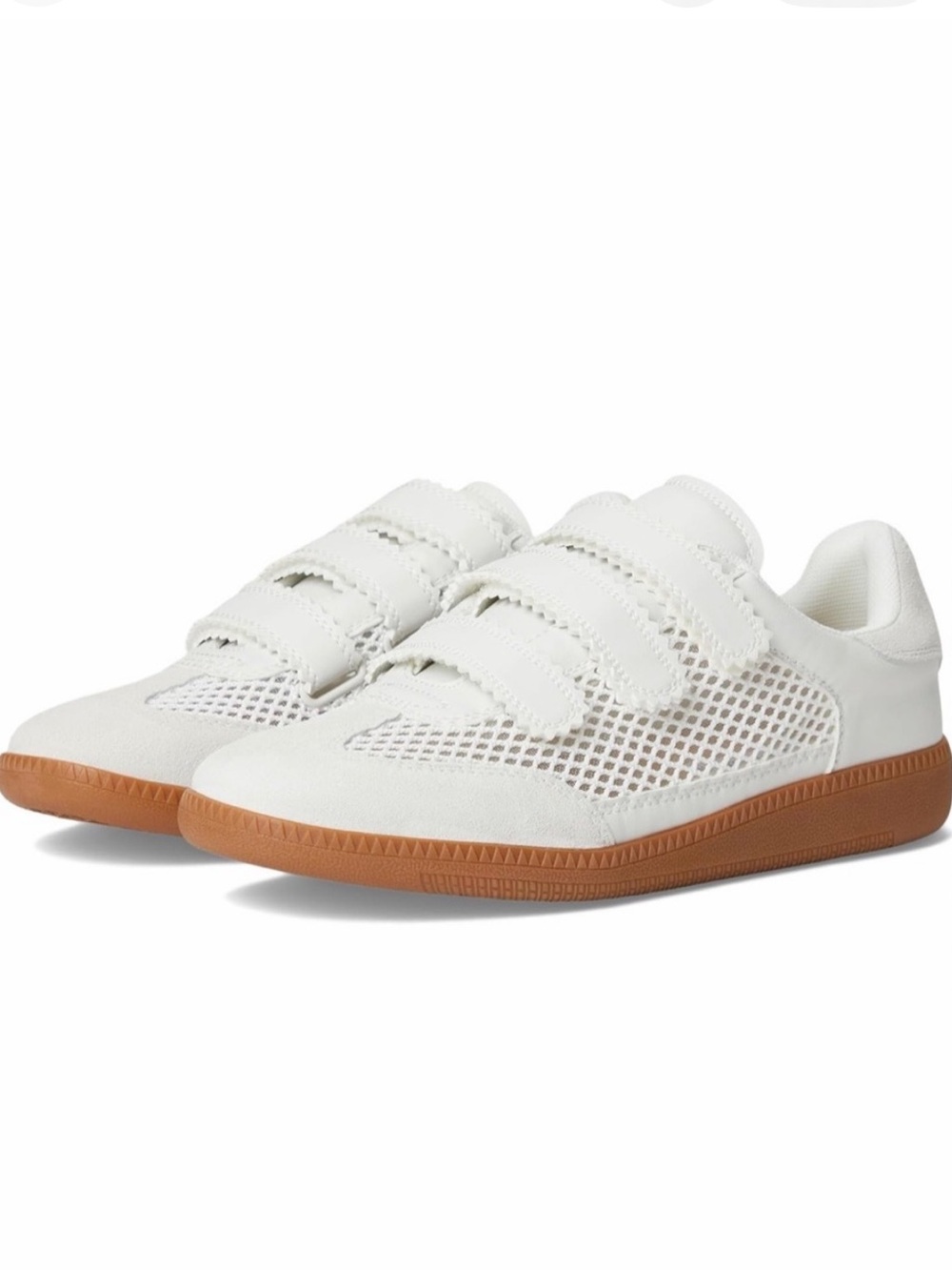 Steve Madden White Triple-Strap Mesh & Suede Sneakers